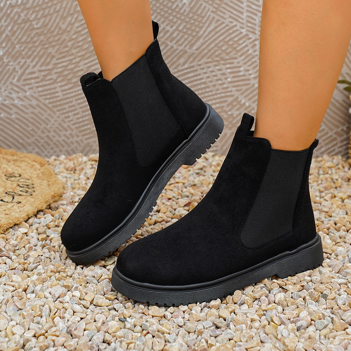 Women's Chunky Sole Chelsea Boots, Pull-On Platform Ankle Boots with Elastic Gusset