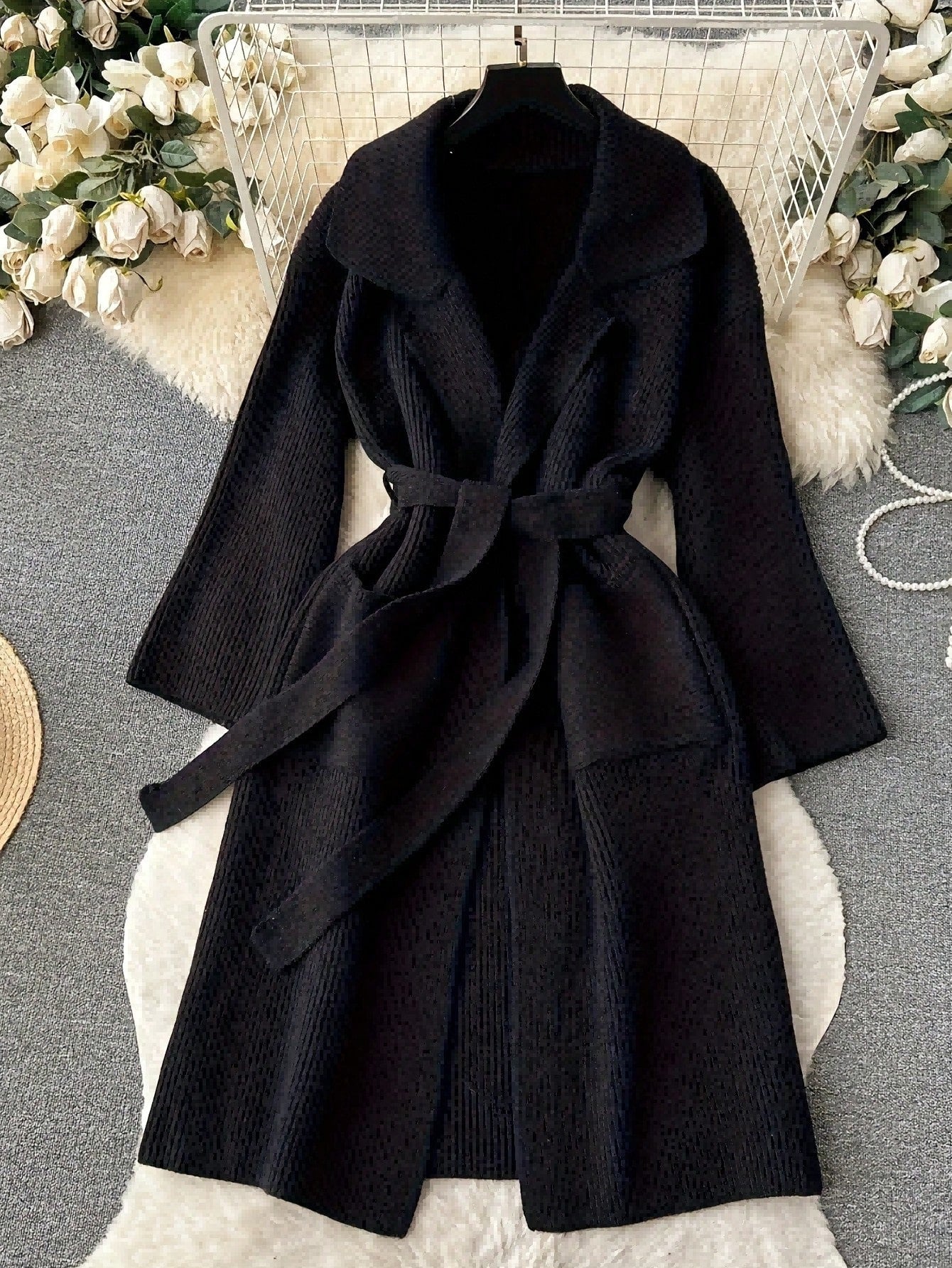 Women's Knit Cardigan Long Belted Wrap Style