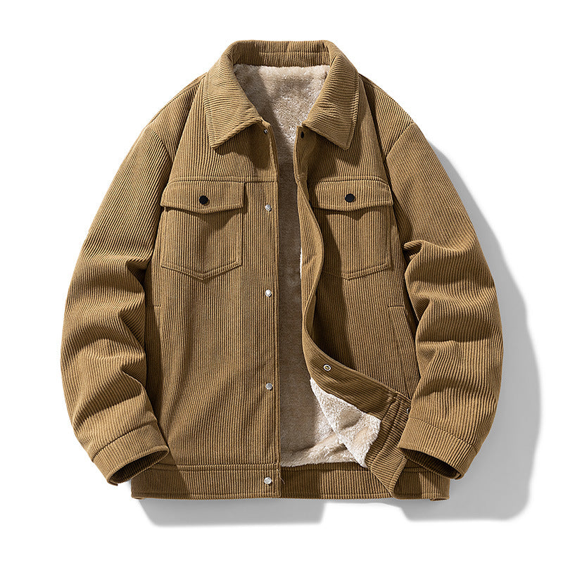 Men's Corduroy Shirt Jacket, Borg Lined Workwear Overshirt with Chest Pockets