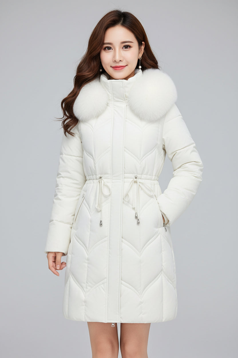 Caurelle / Women’s Long Faux Fur Puffer Coat with Adjustable Waist