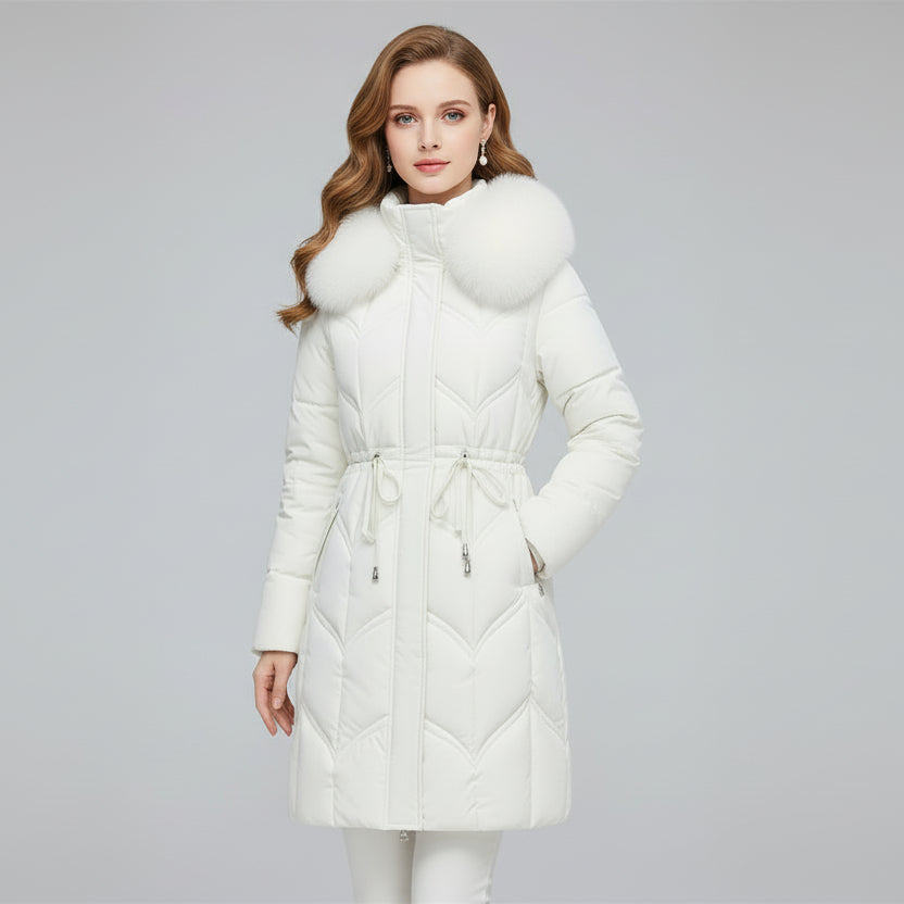 Puffer Coat in Faux Fur Long with Adjustable Waist