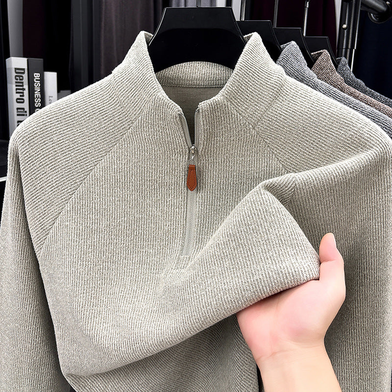 Men's Quarter Zip Knitted Jumper, Funnel Neck Ribbed Pullover