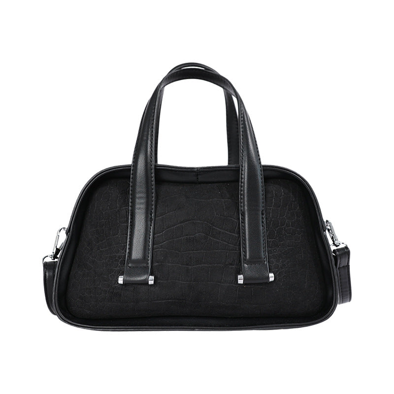 Women's Suede Bowling Bag, Structured Top Handle Crossbody Shoulder Bag