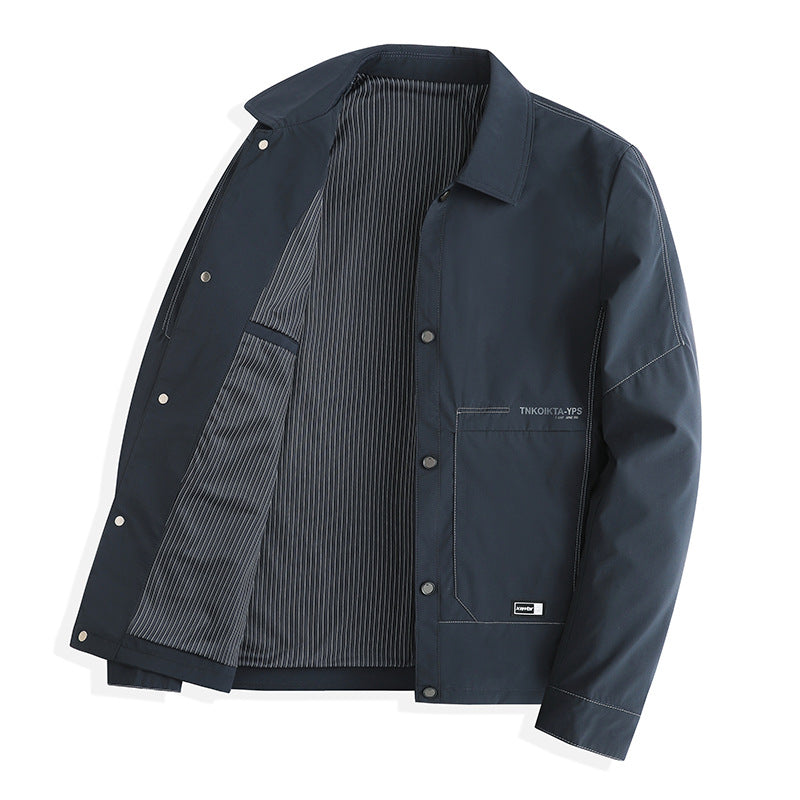 Men's Chore Jacket, Cotton Workwear Coat with Turn-Down Collar and Patch Pockets