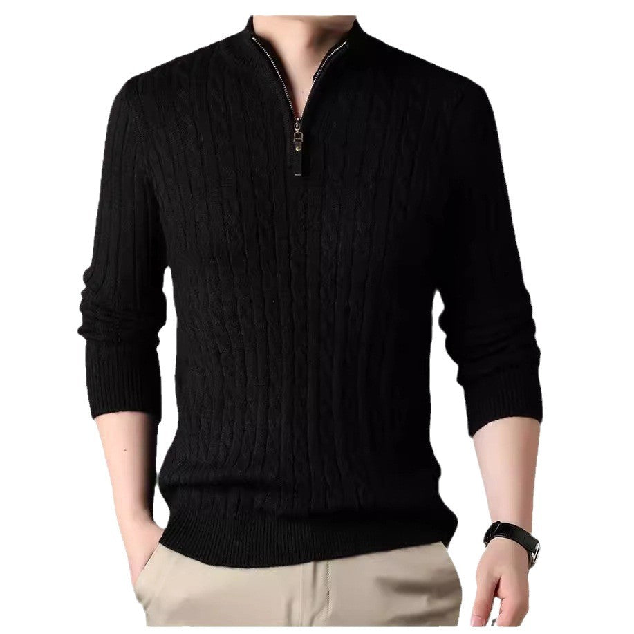 Men's Cable Knit Quarter Zip Jumper, Funnel Neck Textured Pullover
