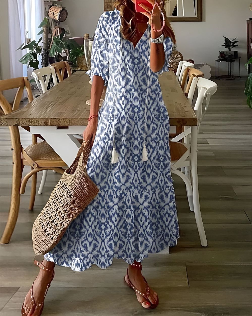 Boho Covering Dress Women Stretch Fabric Lightweight Breathable - Blue (Almost Sold Out) / Xl