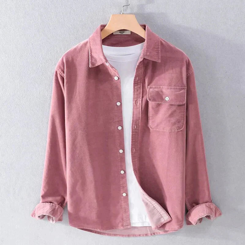 Men's Corduroy-Look Overshirt, Regular Fit Polo with Chest Pocket