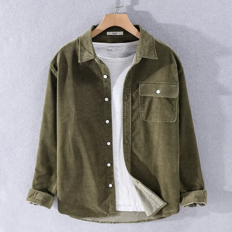 Men's Corduroy-Look Overshirt, Regular Fit Polo with Chest Pocket
