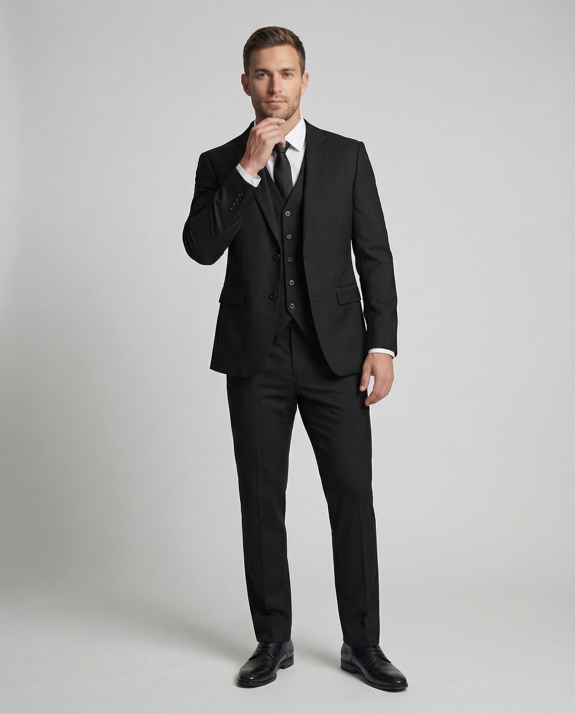 Men's Three Piece Suit Woven Fabric Notch Lapel Slim Fit Business