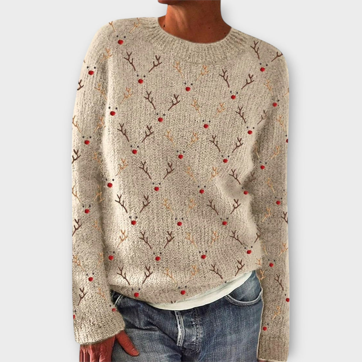 Women’s Christmas Jumper with Festive Pattern, Crew Neck and Relaxed Fit