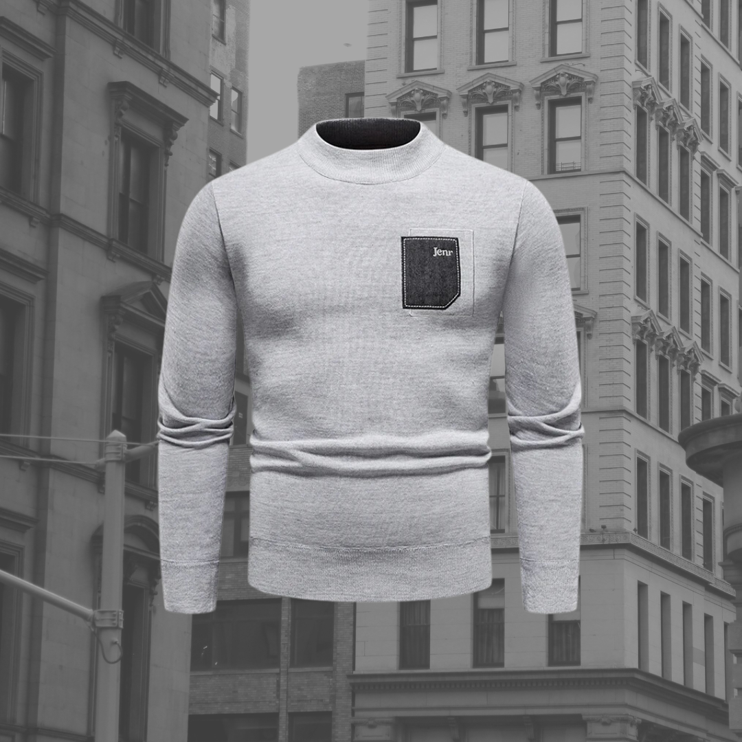 Men's Stand Collar Jumper, Contrast Chest Pocket Knitted Pullover