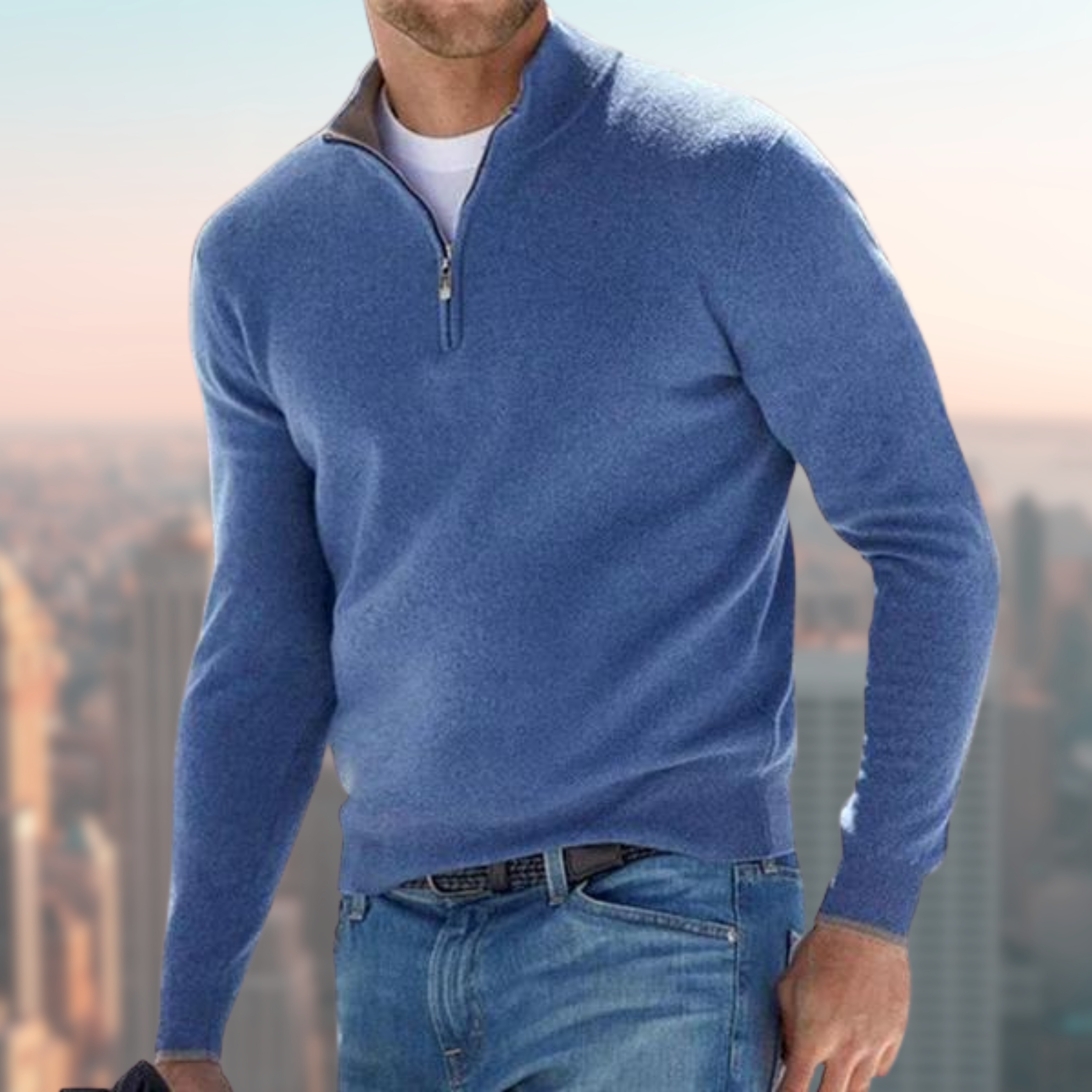 Men's Quarter Zip Jumper, Troyer Collar Smart Casual Knit Pullover