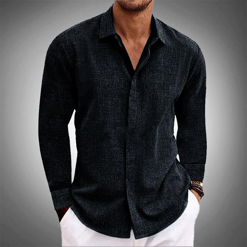Men's Linen Shirt Long Sleeve Spread Collar Relaxed Fit Casual