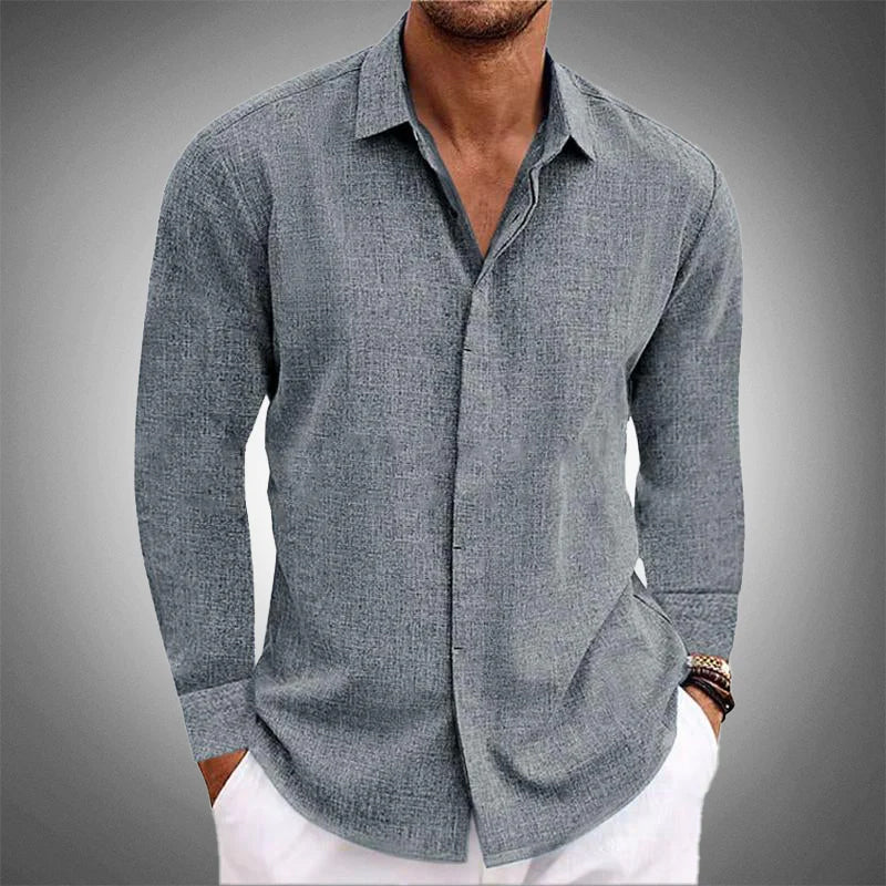 Men's Linen Shirt Long Sleeve Spread Collar Relaxed Fit Casual