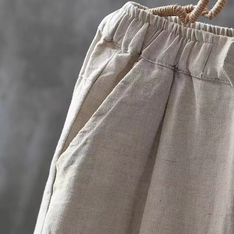 Women's Cropped Pants Women Linen Elastic Waist