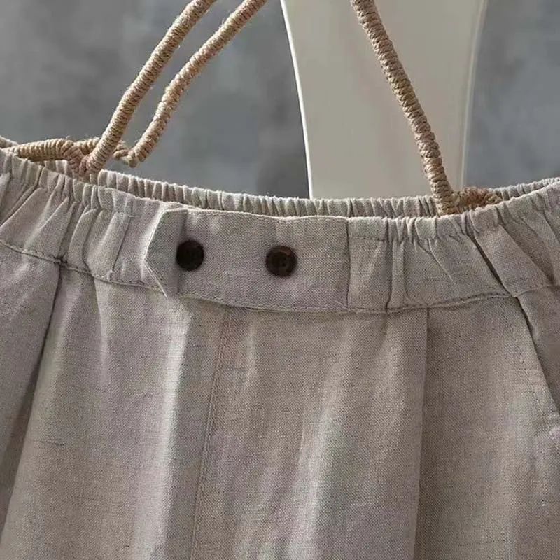 Women's Cropped Pants Women Linen Elastic Waist