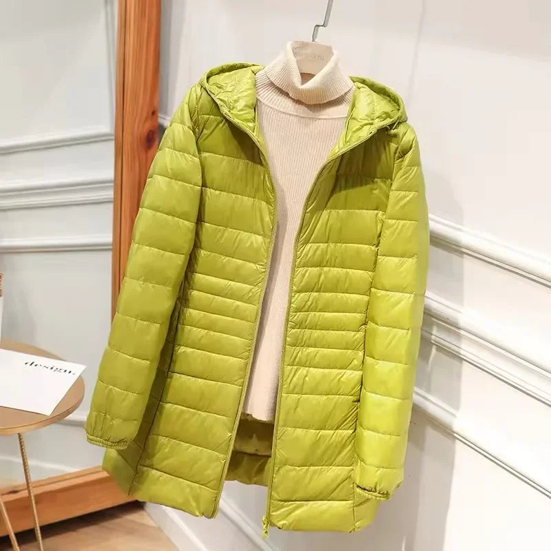 Women's Lightweight Packable Down Jacket, Long Quilted Coat with Stand Collar