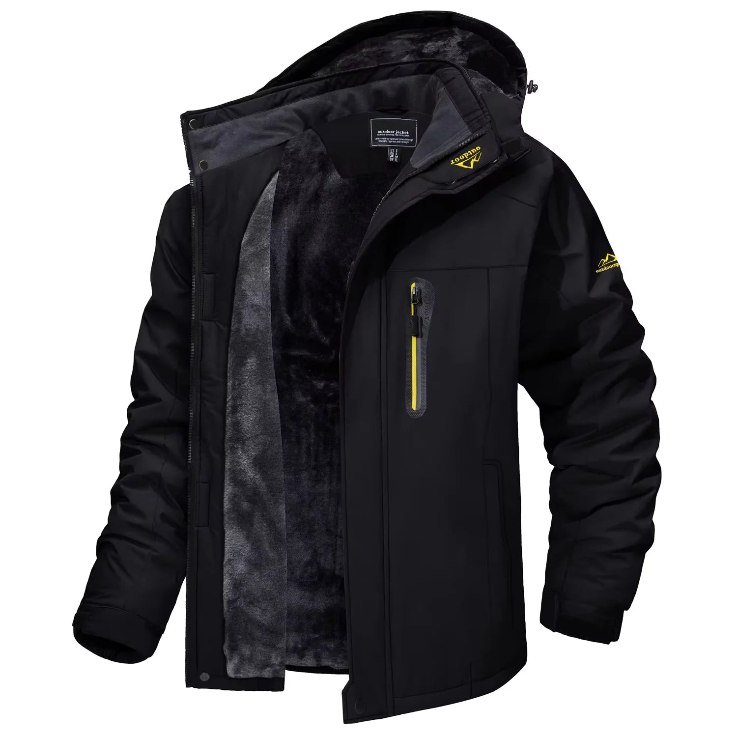 Men's Waterproof Ski Jacket, Windproof Fleece Lined Coat with Detachable Hood