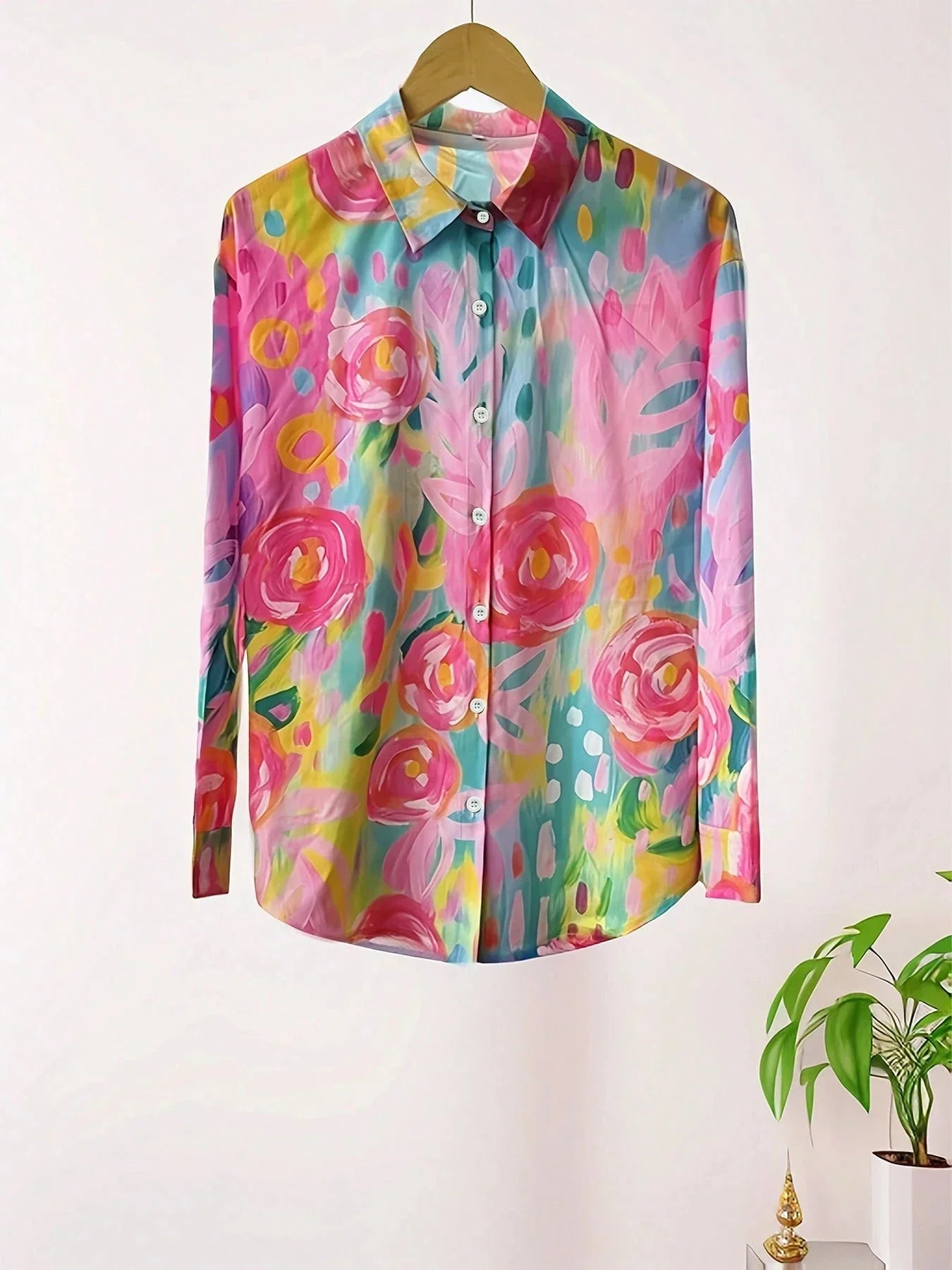 Women's Printed Blouse Woven Fabric Button Down Long Sleeve Relaxed Fit