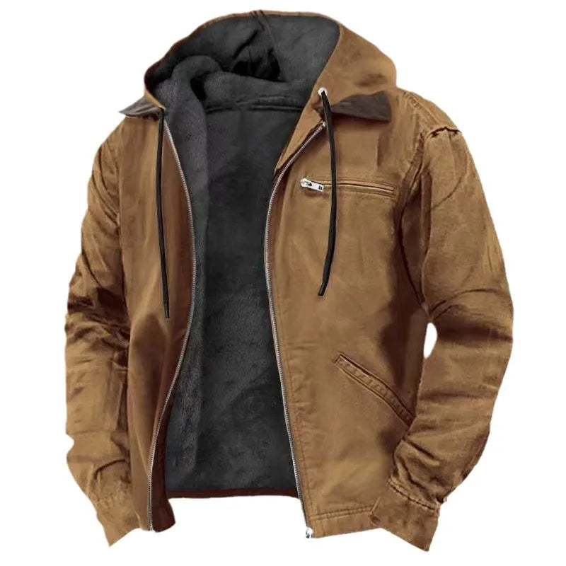 Men's Hooded Fleece Lined Jacket, Utility Coat with Zip Pockets