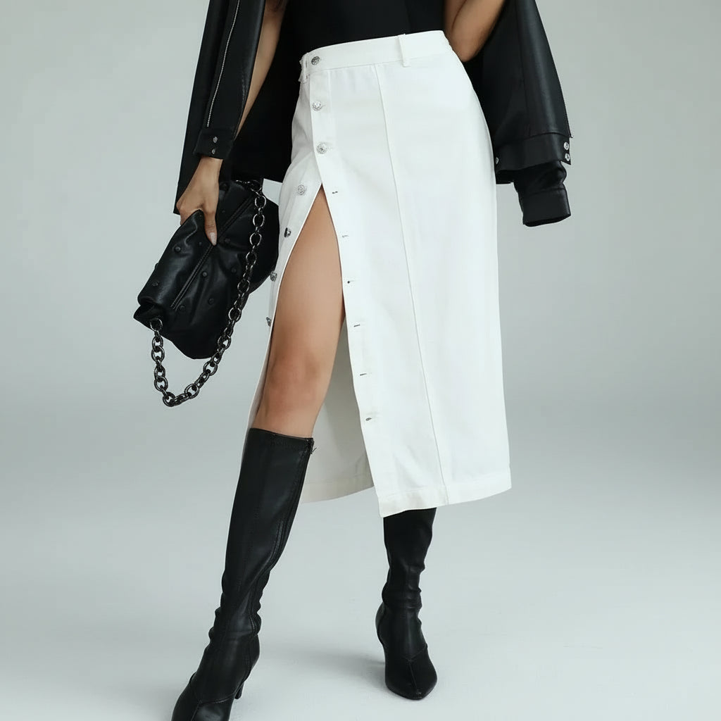 Axelle / Women’s High-Slit Denim Midi Skirt