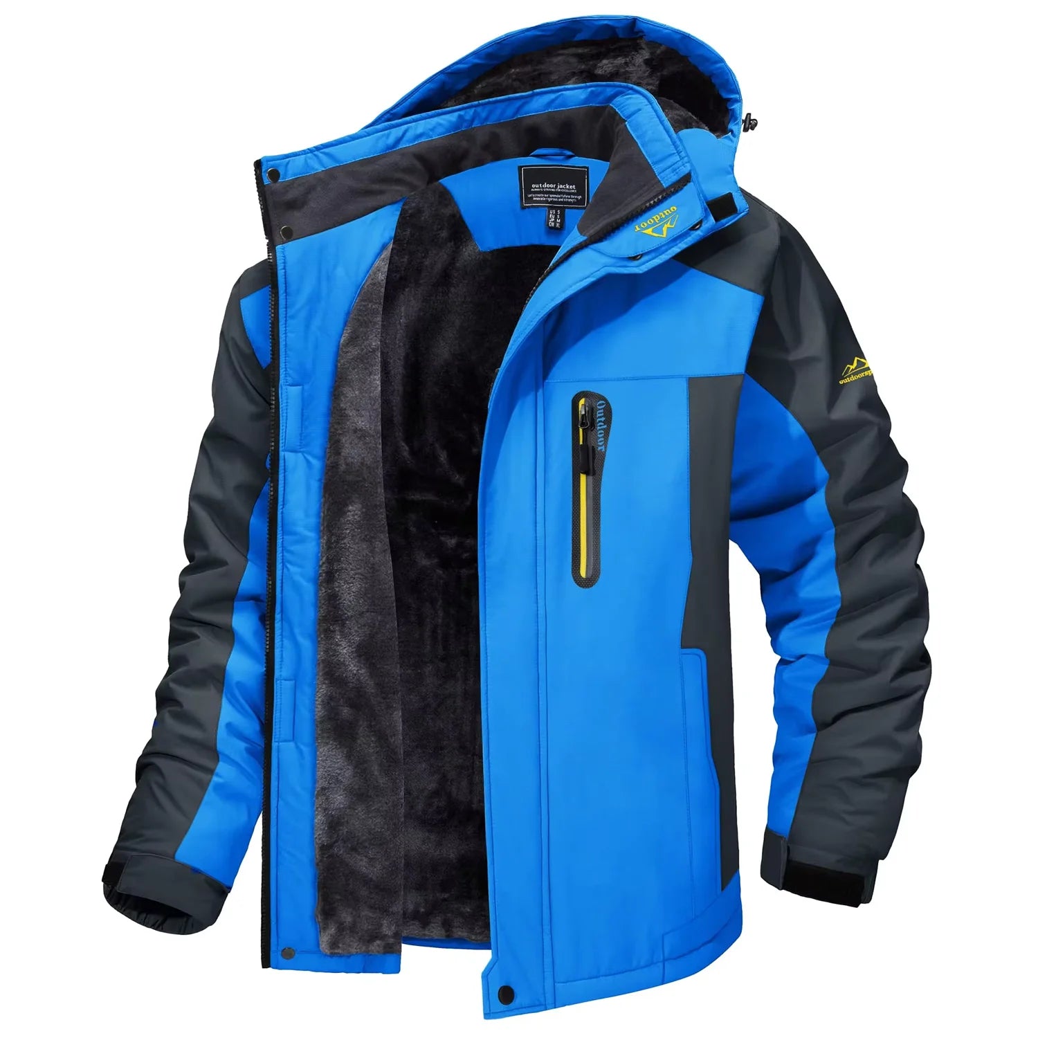 Men's Waterproof Ski Jacket, Windproof Fleece Lined Coat with Detachable Hood