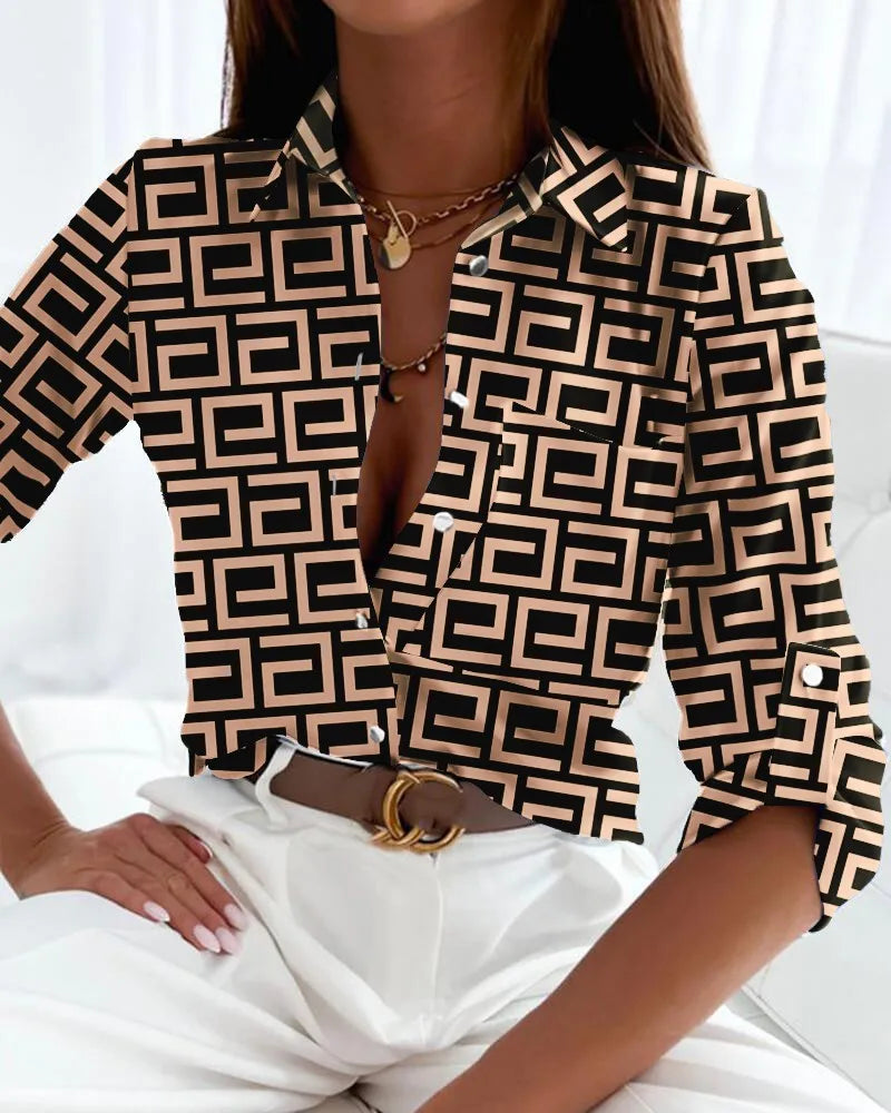 Women's Button Front Blouse Woven Fabric Long Sleeve Collar