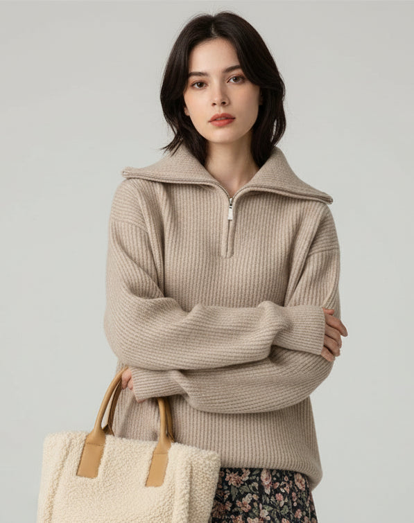 ThĂ©a / Womenâs Ribbed Quarter-Zip Sweater