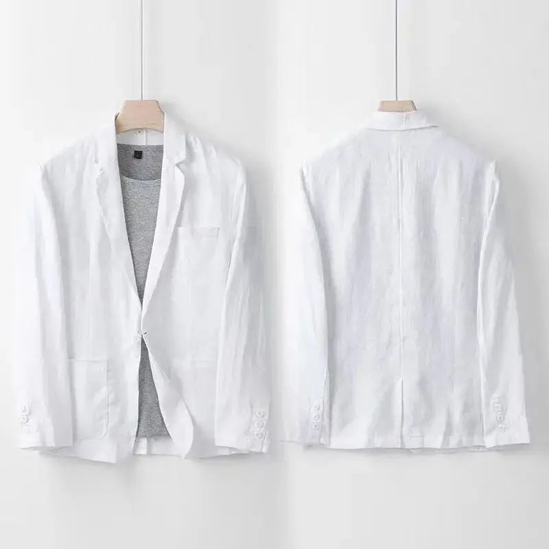 Men's Linen Blend Suit Two Piece Notch Lapel Relaxed Fit Smart Casual