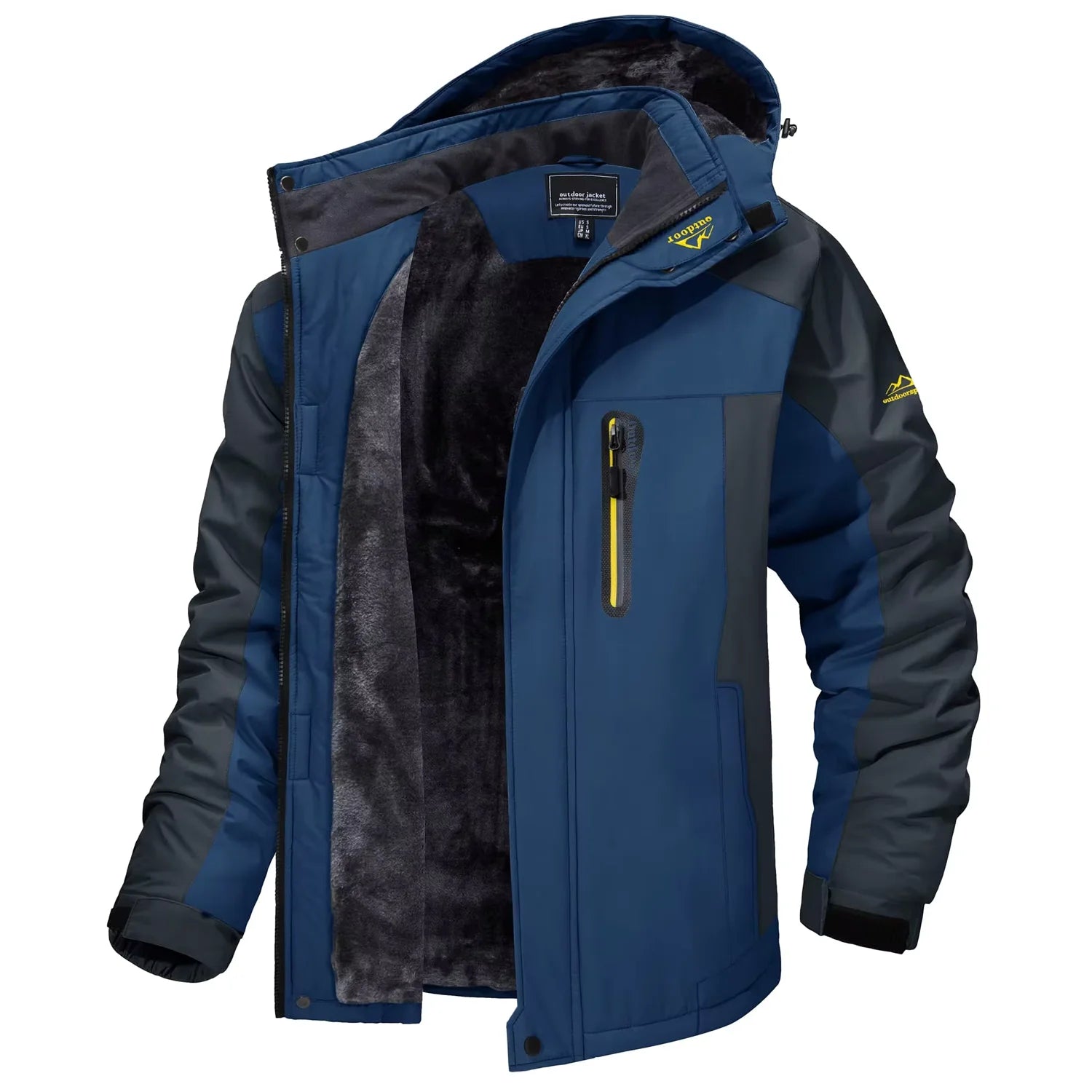 Men's Waterproof Ski Jacket, Windproof Fleece Lined Coat with Detachable Hood