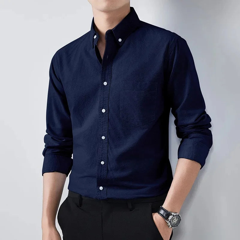 Noir / Men’s Navy Mandarin Collar Shirt