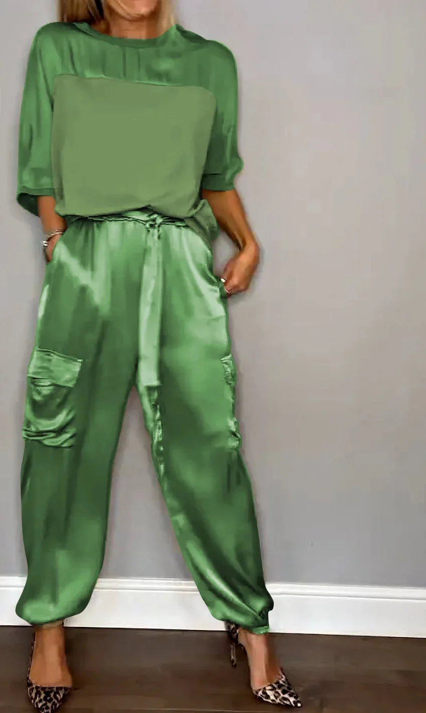 Flowing Two Piece Set Women Soft Blend Crew Neck Relaxed Fit