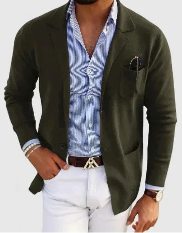 Men's Knitted Blazer Coat, Notch Lapel Single-Breasted Outerwear with Patch Pocket