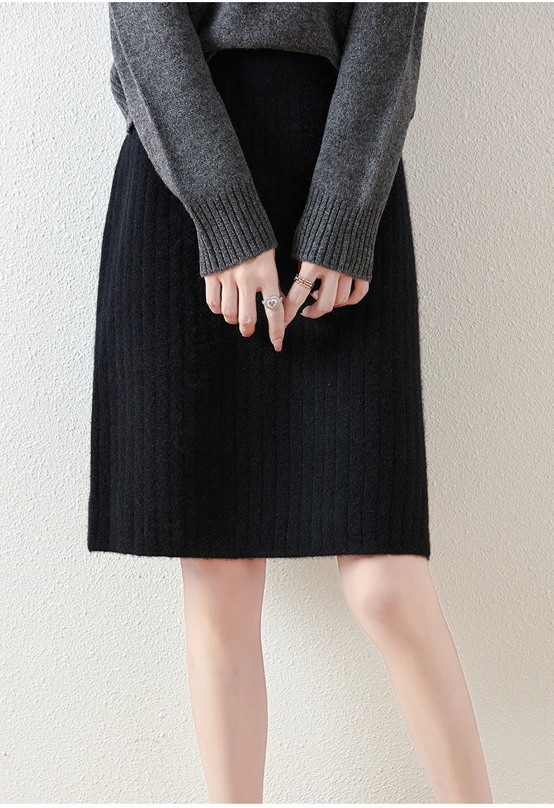 Marielle / Merino Wool Ribbed Midi Skirt