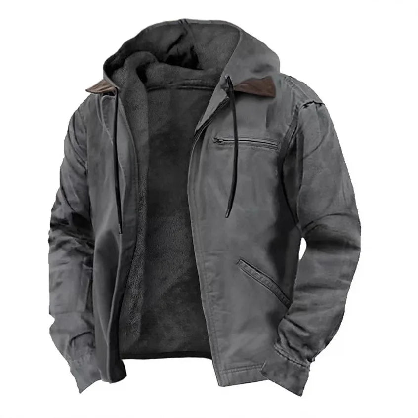 Men's Hooded Fleece Lined Jacket, Utility Coat with Zip Pockets