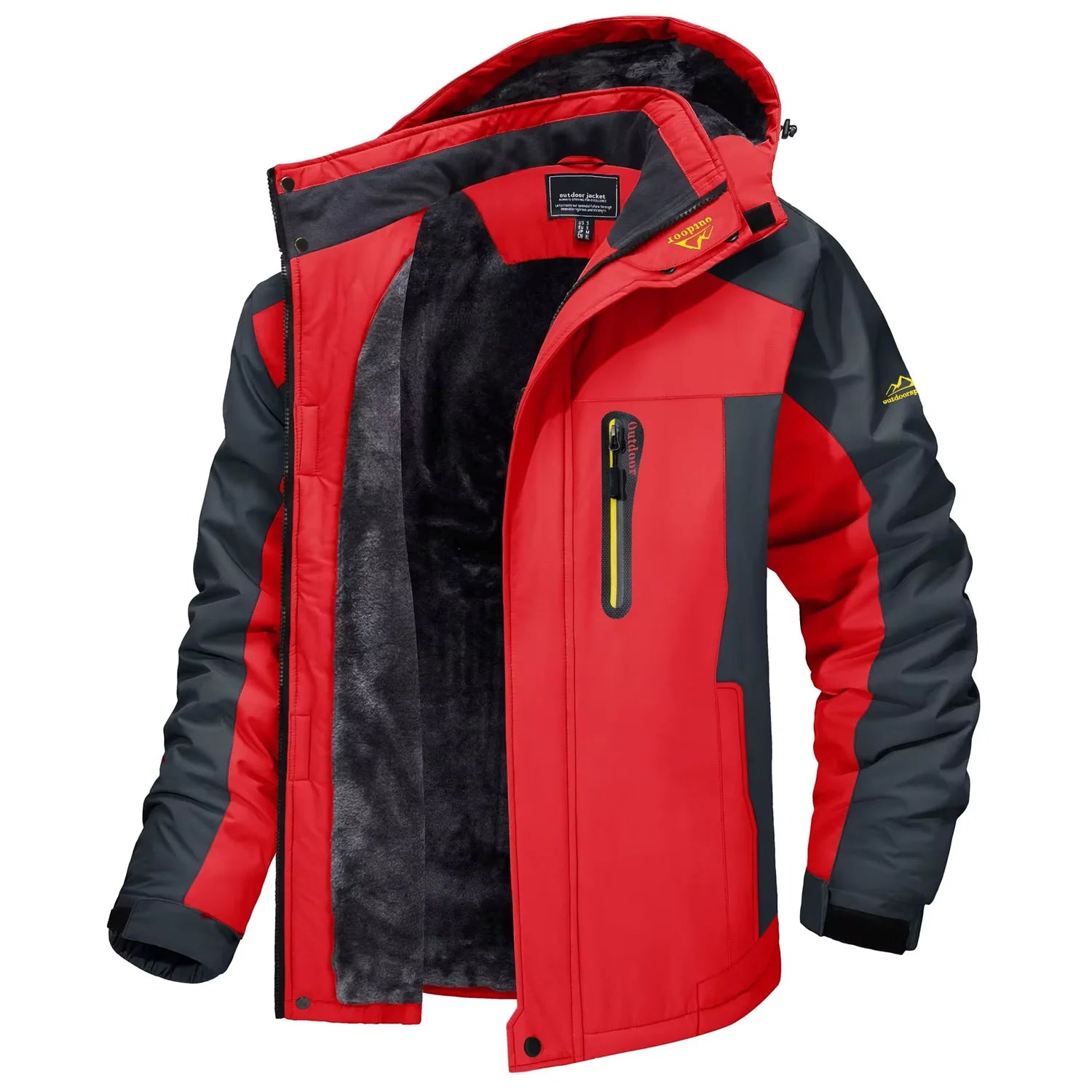 Men's Waterproof Ski Jacket, Windproof Fleece Lined Coat with Detachable Hood