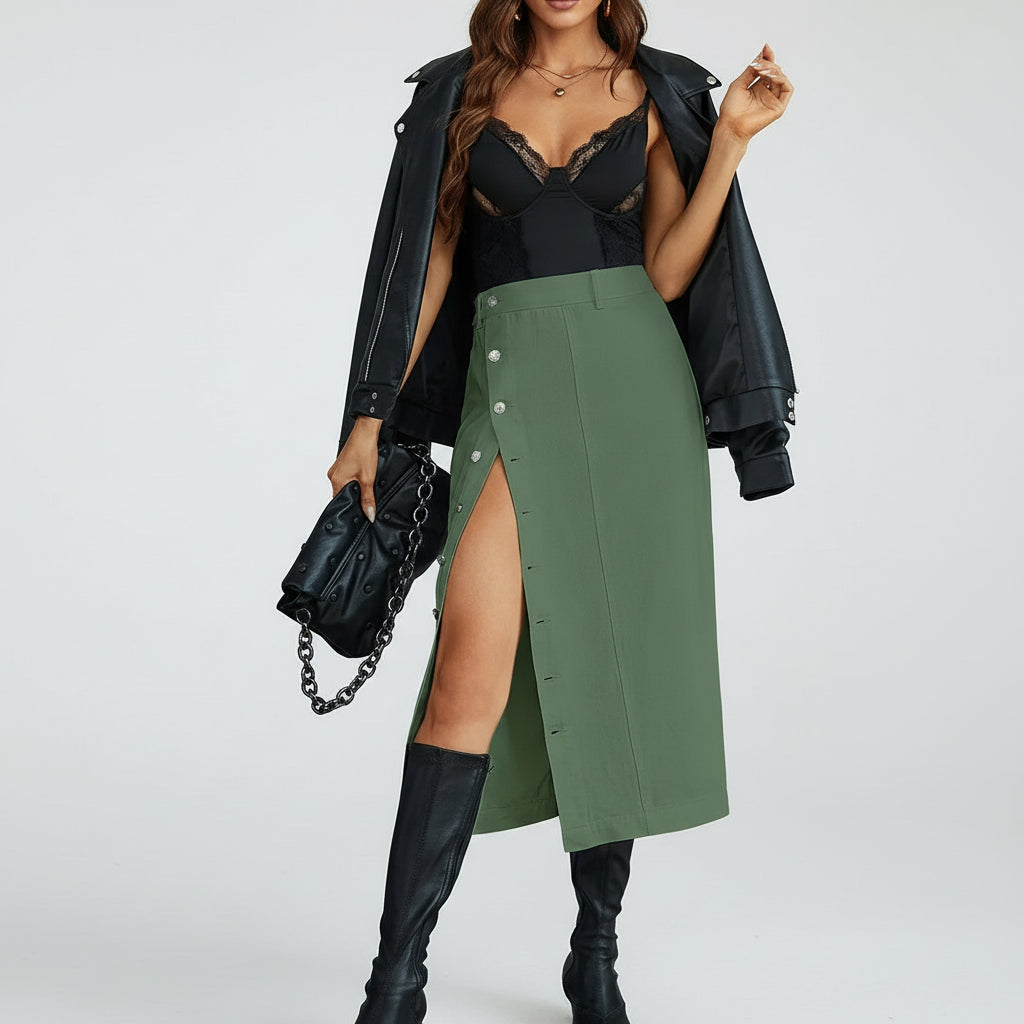 Axelle / Women’s High-Slit Denim Midi Skirt