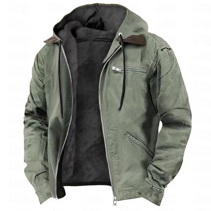 Men's Hooded Fleece Lined Jacket, Utility Coat with Zip Pockets