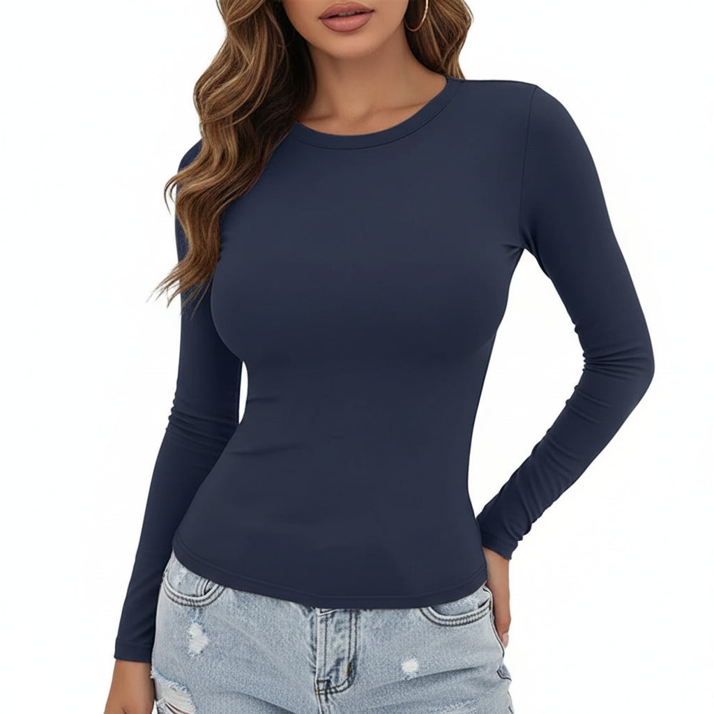 linea/ Womenâs Slim Long-Sleeve O-Neck Top