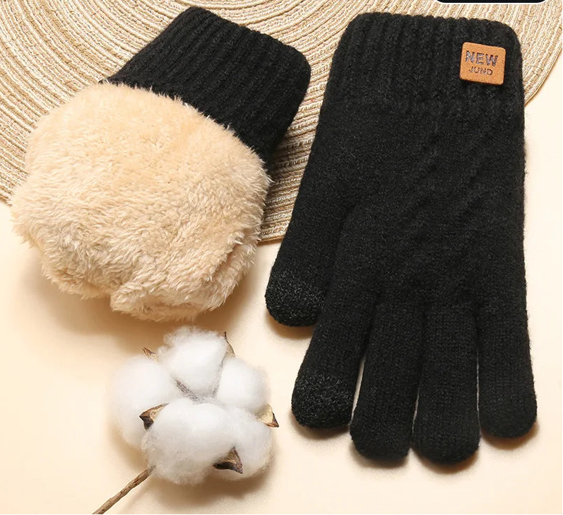 Alba / Women’s Double-Layer Knit Winter Gloves with Fleece Lining