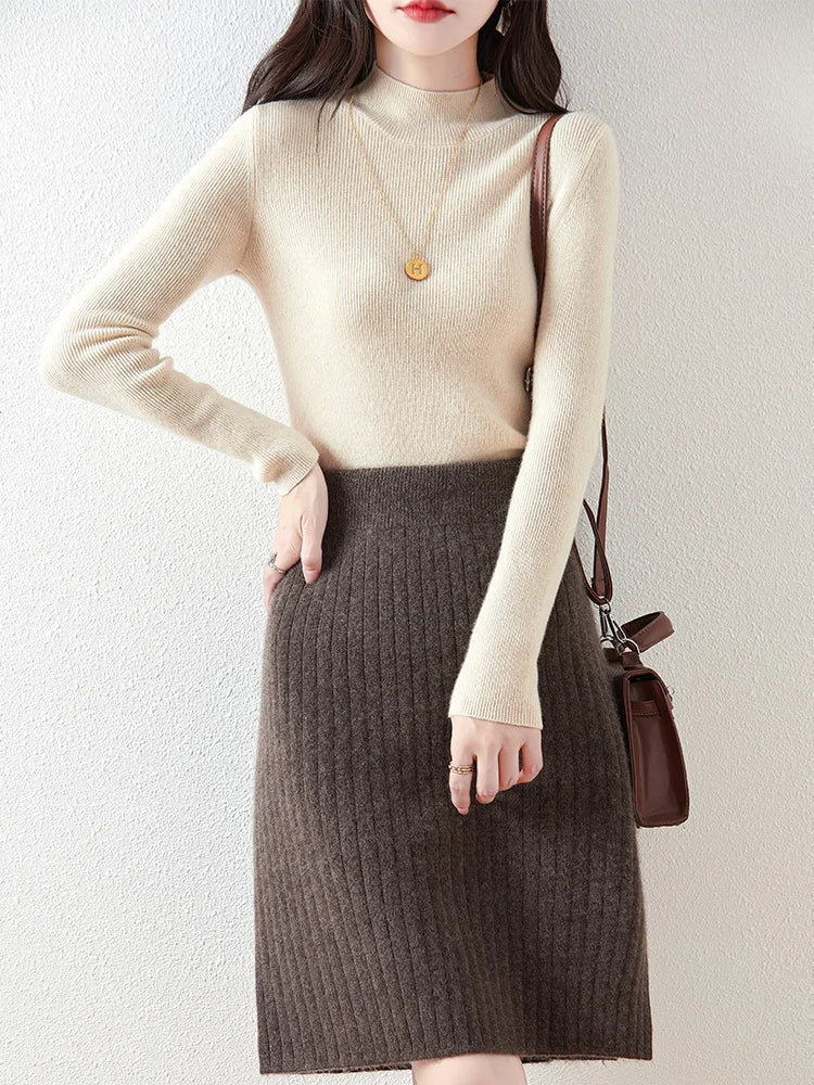 Marielle / Merino Wool Ribbed Midi Skirt