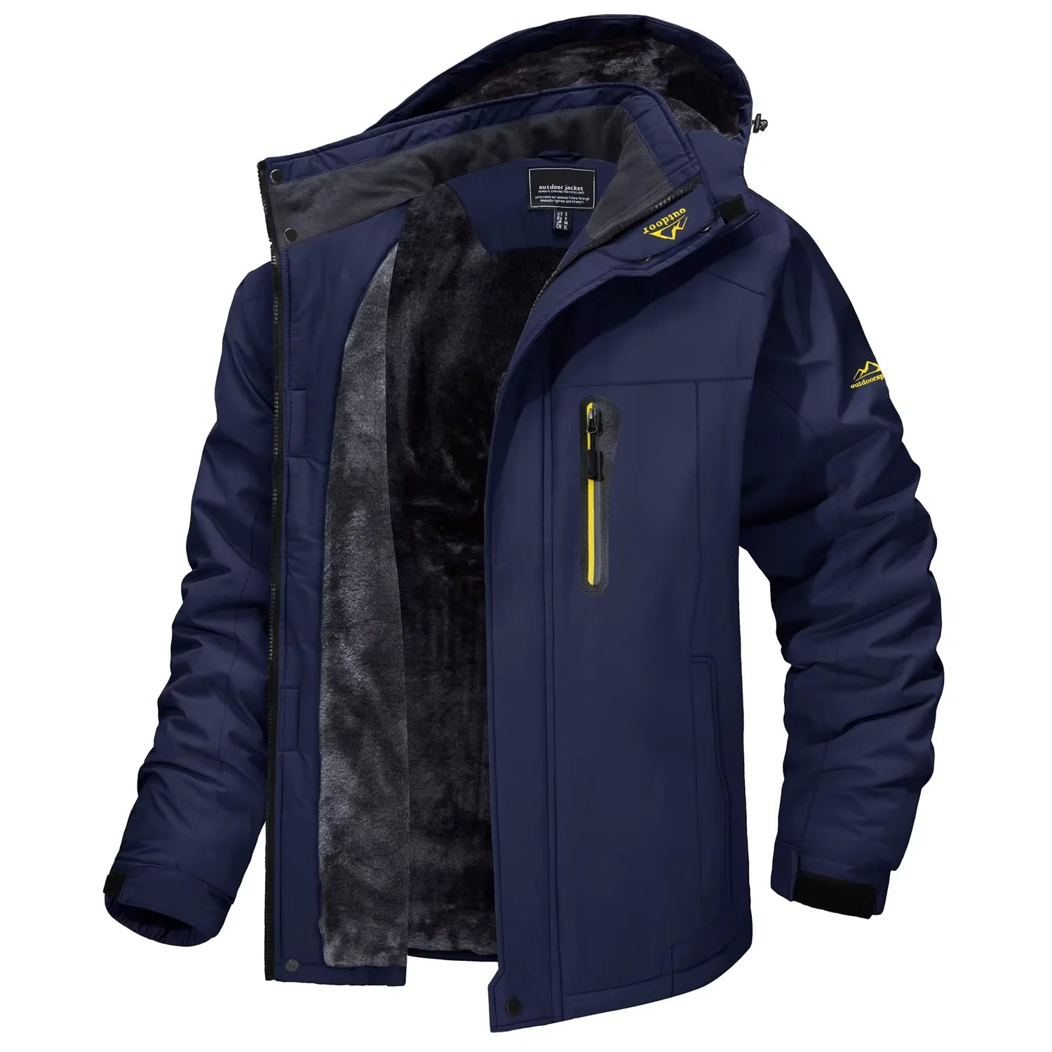 Men's Waterproof Ski Jacket, Windproof Fleece Lined Coat with Detachable Hood
