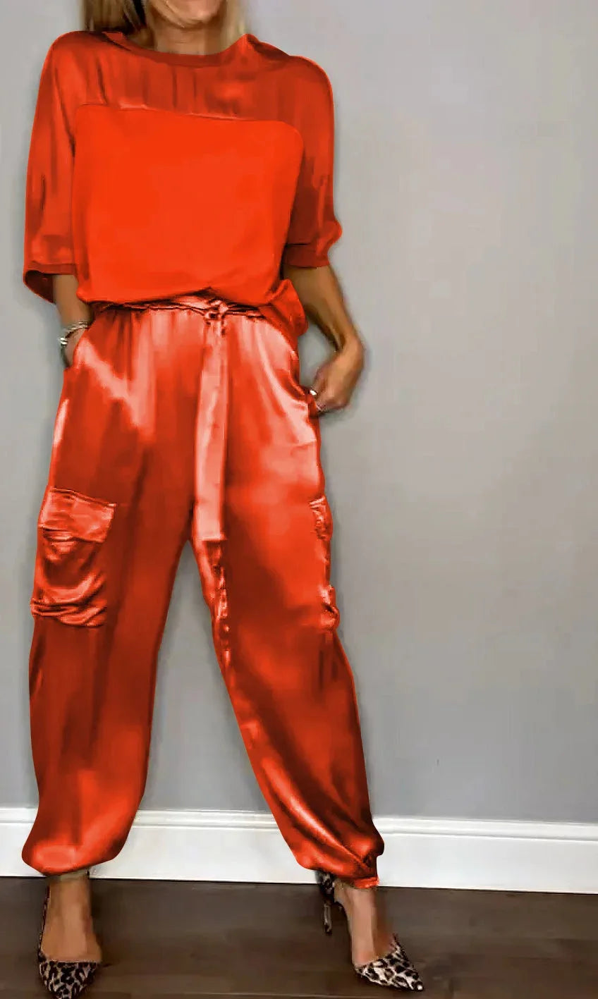 Flowing Two Piece Set Women Soft Blend Crew Neck Relaxed Fit