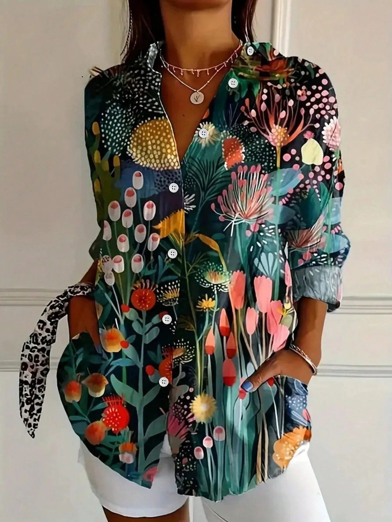 Women's Printed Blouse Woven Fabric Button Down Long Sleeve Relaxed Fit