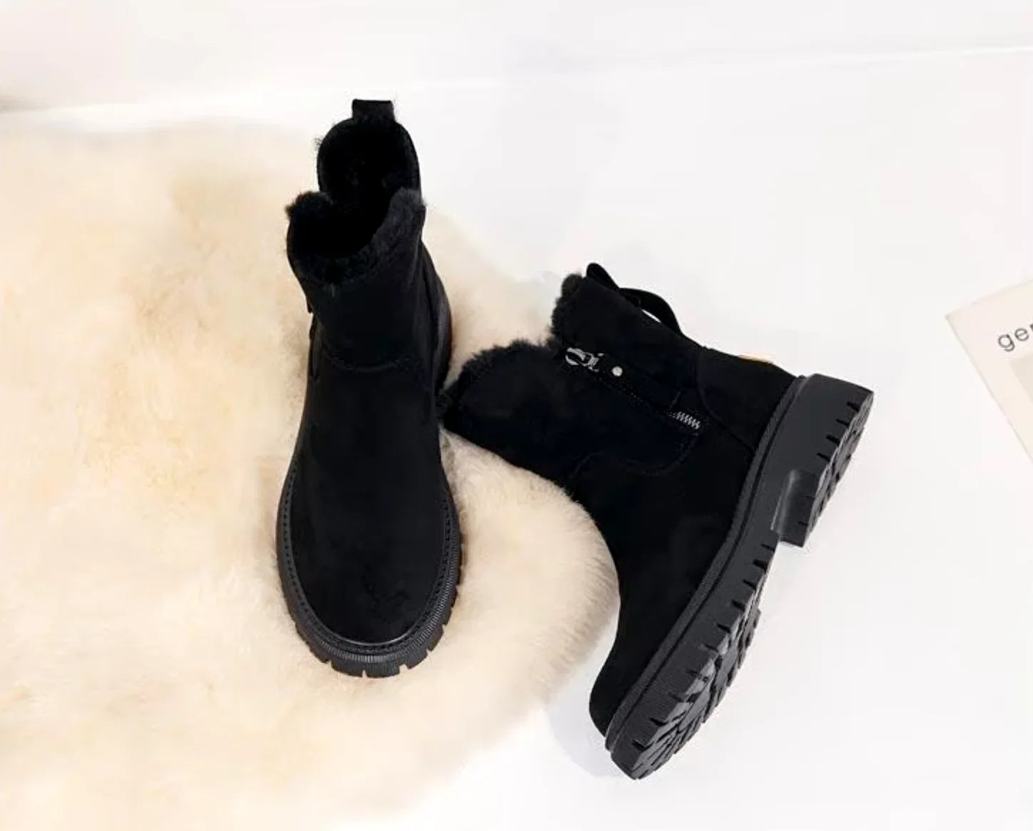 Women's Ankle Boots Faux Fur Lined Chunky Sole