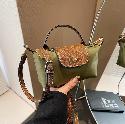 Women’s Mini Crossbody Grab Bag with Leather Trim, Top Handle and Flap Closure
