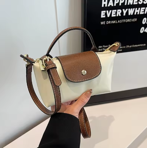 Women’s Mini Crossbody Grab Bag with Leather Trim, Top Handle and Flap Closure