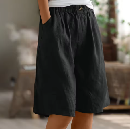 Women's Woven Shorts Elasticated Waist Tapered Leg Mid Thigh Casual