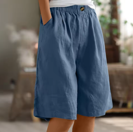 Women's Woven Shorts Elasticated Waist Tapered Leg Mid Thigh Casual