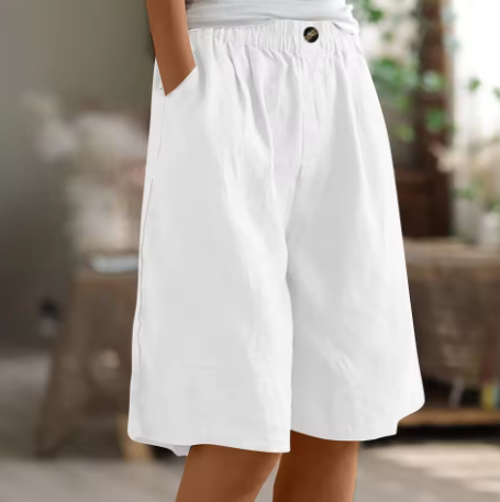 Women's Woven Shorts Elasticated Waist Tapered Leg Mid Thigh Casual